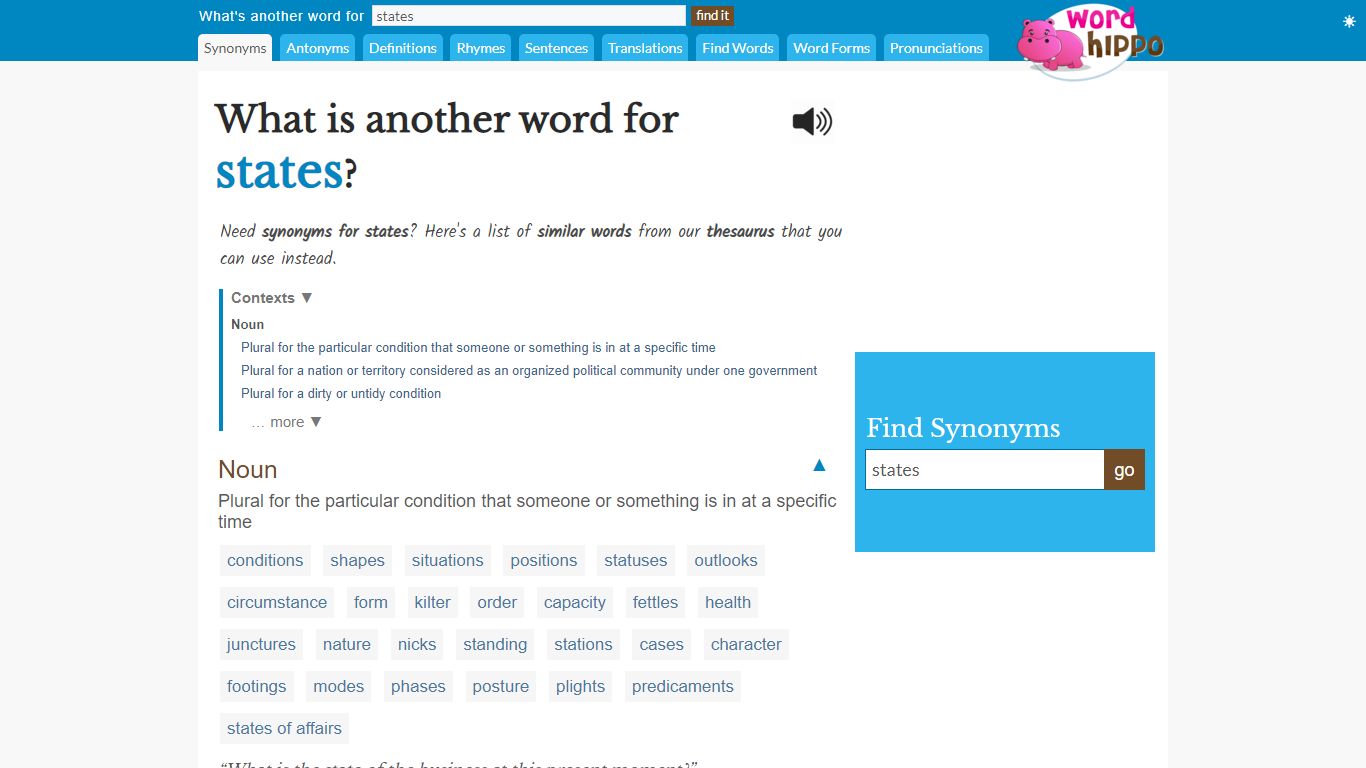 What is another word for states? | States Synonyms - WordHippo